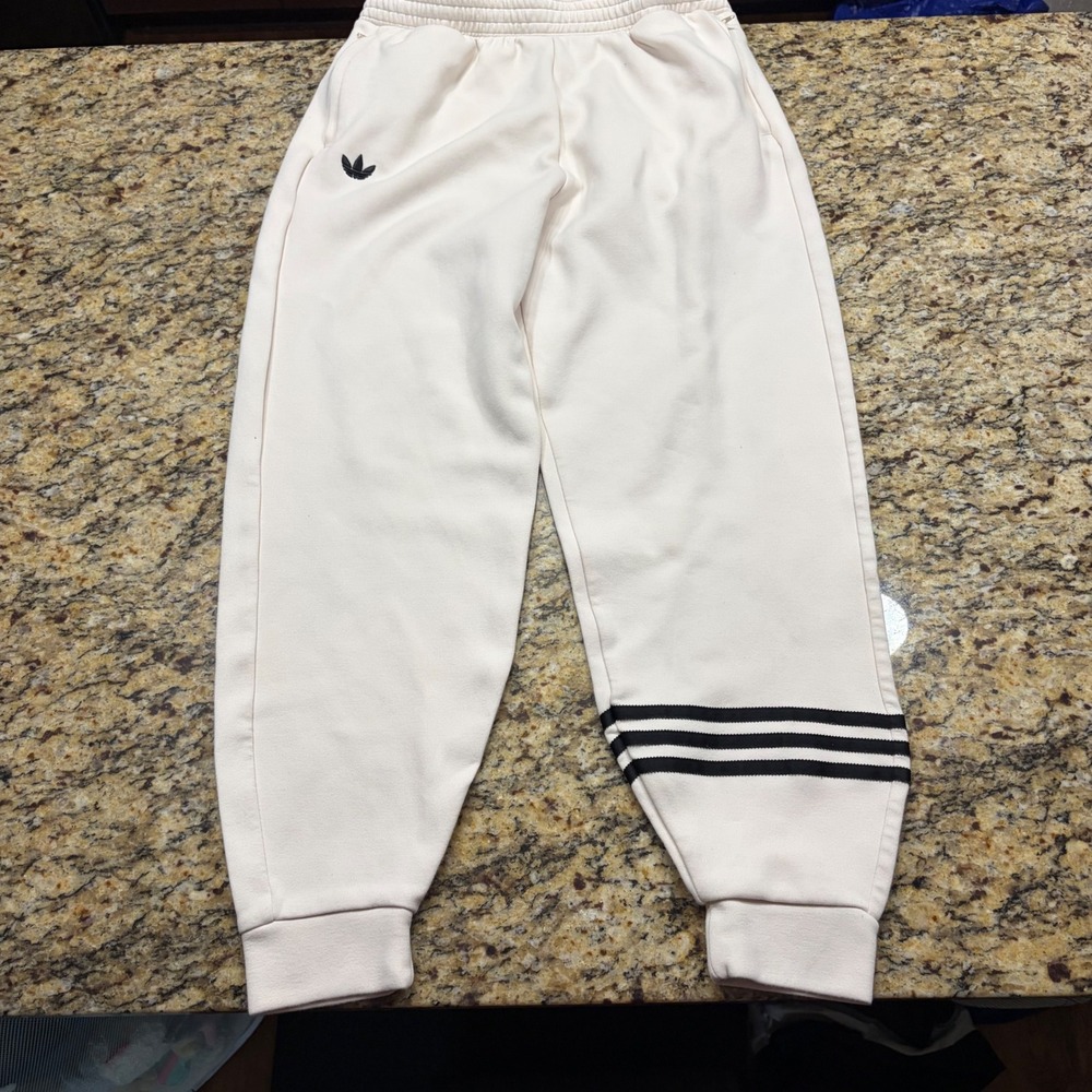 Adidas Originals Men Cream Off White Trefoil Stripe Jogger Sweatpants Large